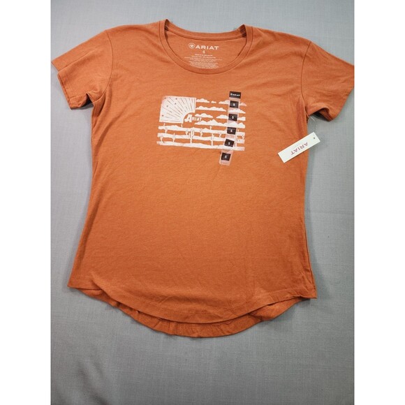 Ariat Women’s Small Orange Graphic T-Shirt Western Desert Cactus Flag Short... - Picture 2 of 6